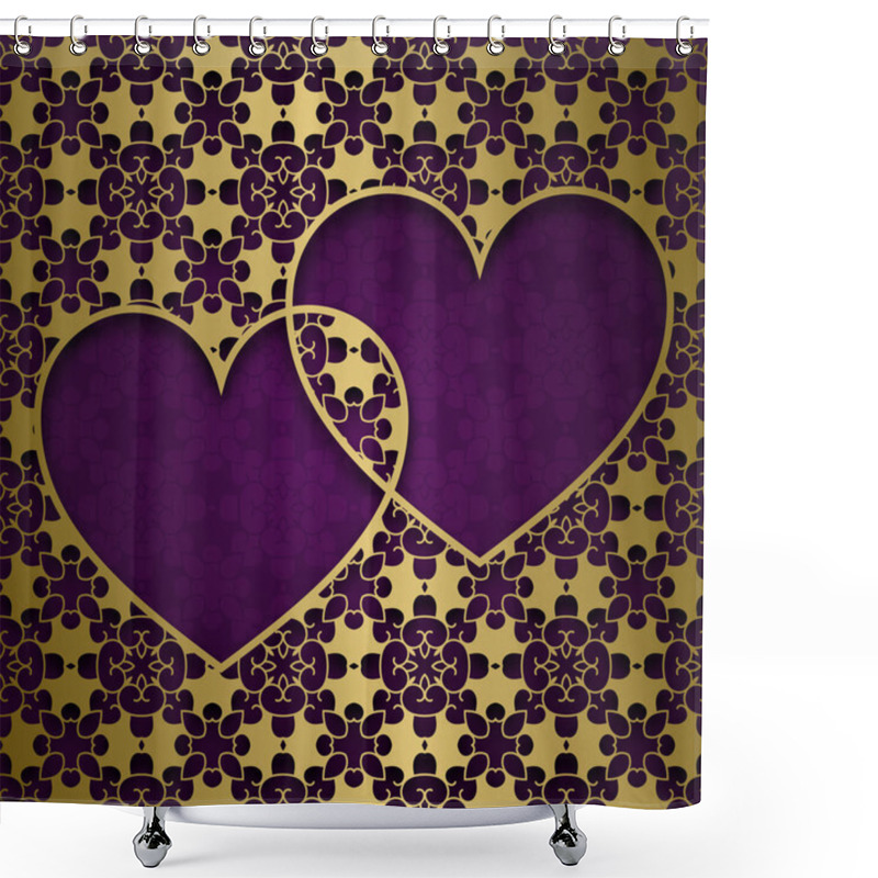 Personality  Traditional Ornamental Background With Frame Of Two Hearts Shower Curtains