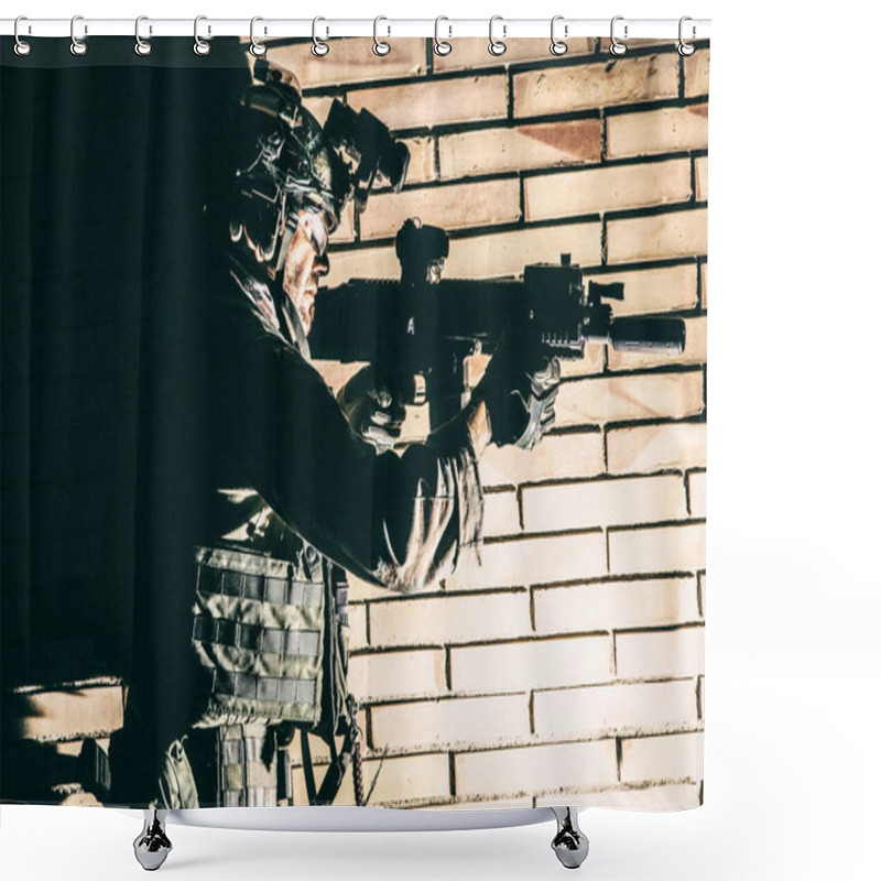 Personality  Anti Terrorist Squad Fighter Sneaking In Darkness Shower Curtains