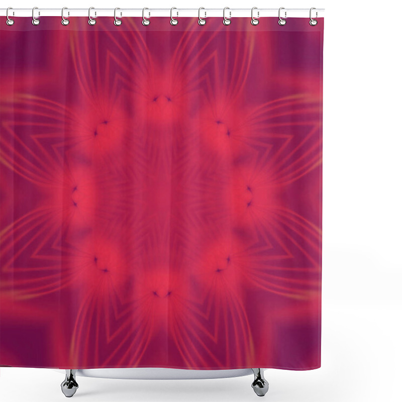 Personality  Illustration Of A Symmetrical Abstract Shape In Pink And Purple. Many Thin Intersecting Lines In The Center Form A Complex Pattern, Adding Visual Balance And Lightness To The Composition. 3d Rendering Shower Curtains