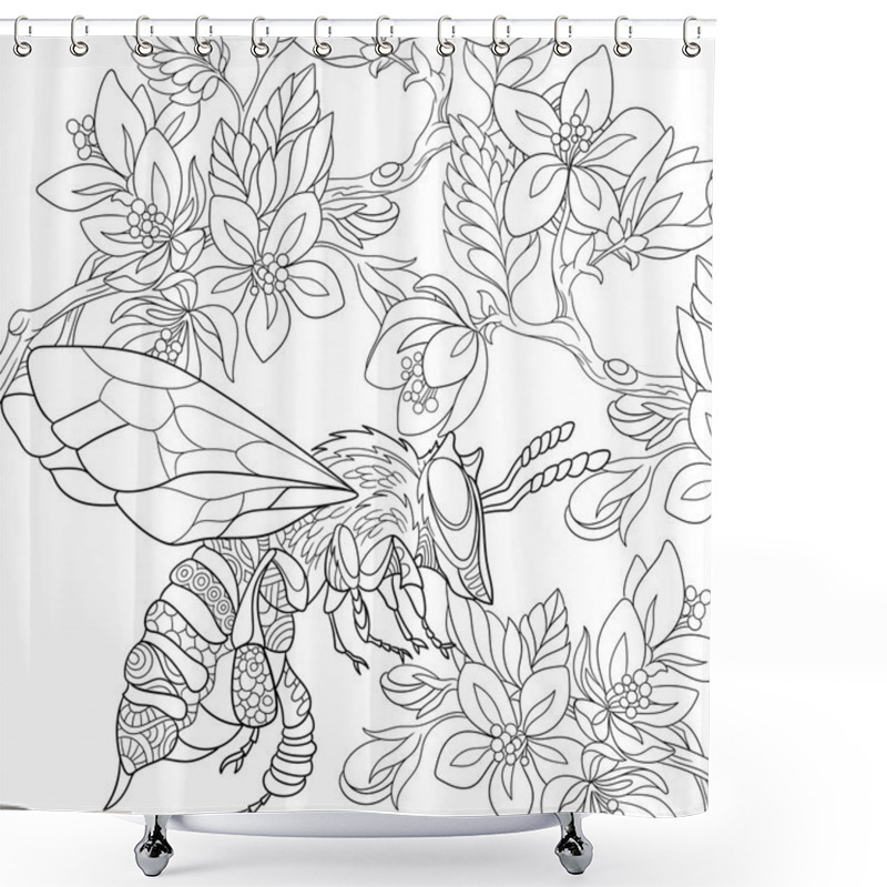 Personality  Zentangle Stylized Bee Insect Shower Curtains