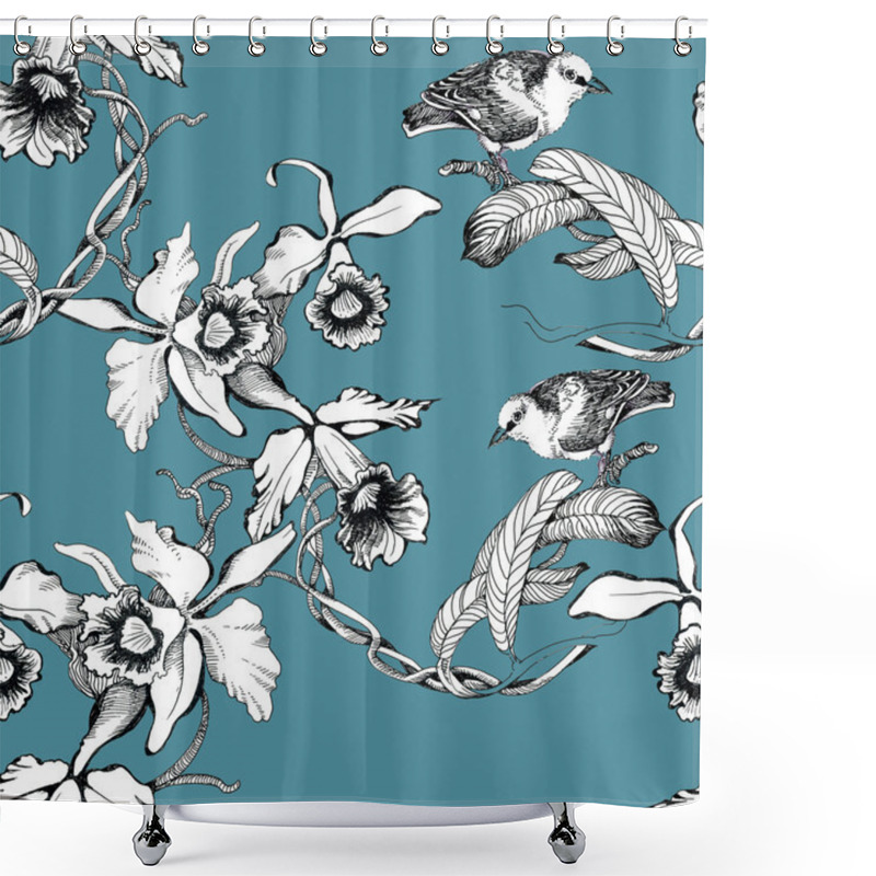 Personality  Birds On Twig Seamless Pattern Shower Curtains