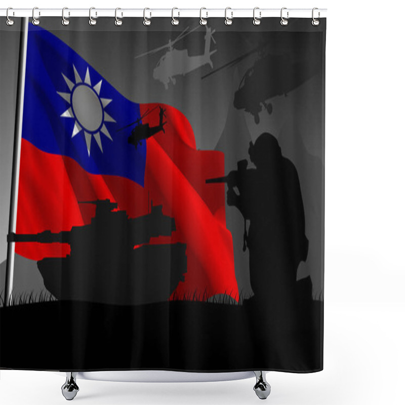 Personality  Taiwan Is Ready To Enter Into War, Silhouette Of Military Vehicles With The Country's Flag Waving Shower Curtains