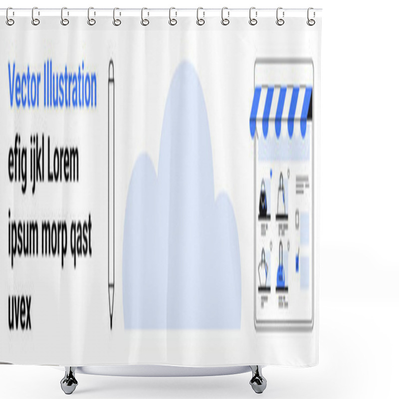 Personality  Pencil, Cloud, Abstract Text, And Online Storefront Elements Creating A Visually Appealing Design. Ideal For E-commerce, Online Shopping, Creativity, Digital Business, Cloud Storage Education Shower Curtains