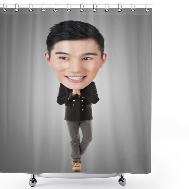 Personality  Funny Asian Big Head Man Shower Curtains