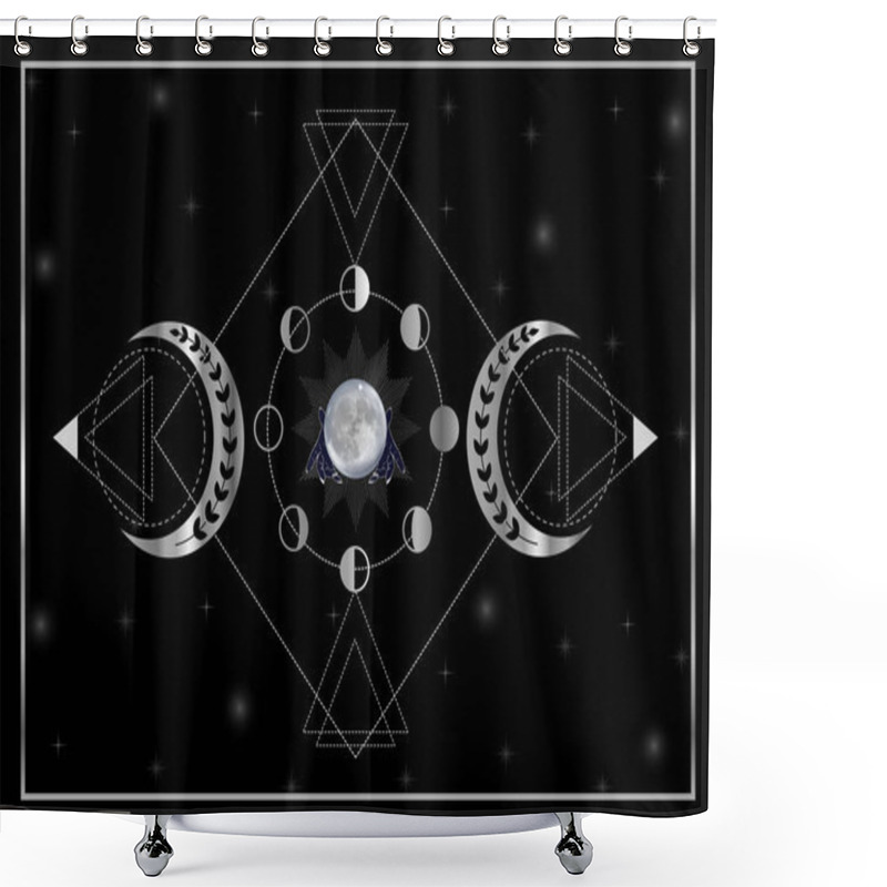 Personality  Triple Goddess Silver Moon Phases With Witch Hands Shower Curtains