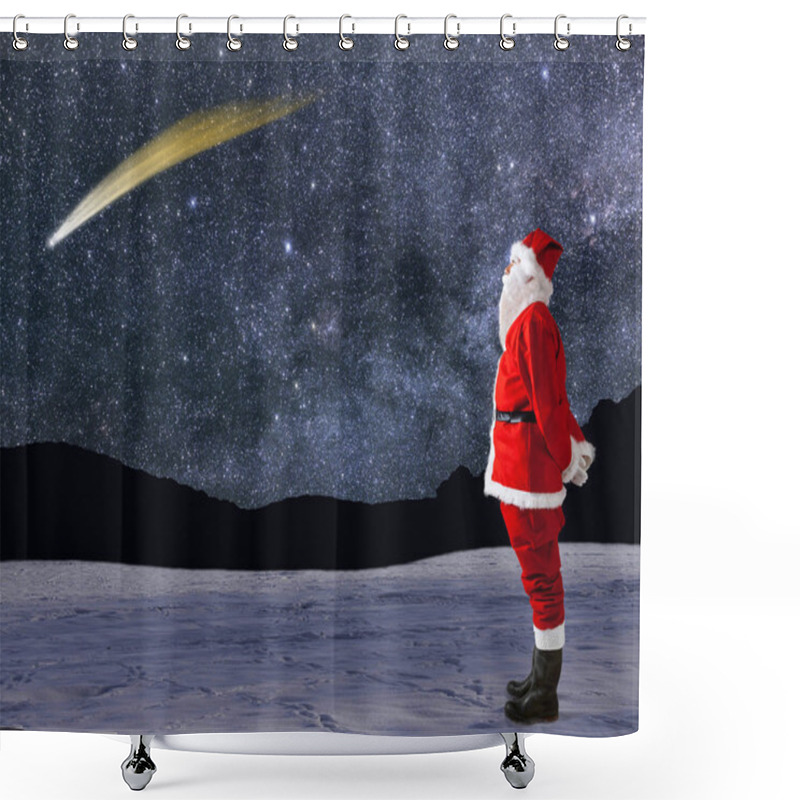 Personality  Santa Claus Looks At The Sky With A Shooting Star Shower Curtains