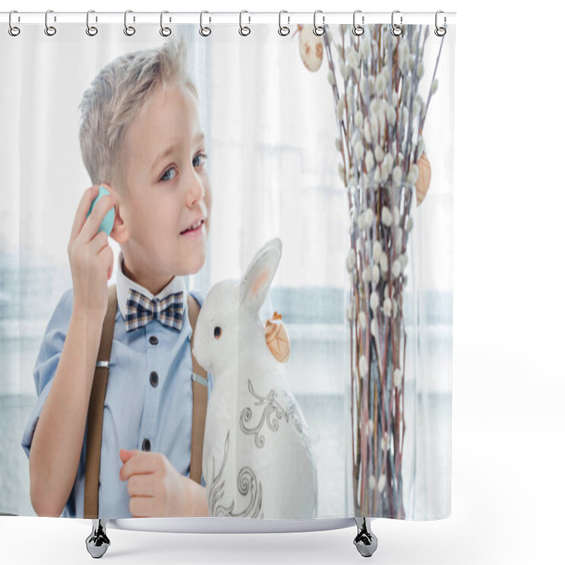 Personality  Boy With Easter Bunny   Shower Curtains