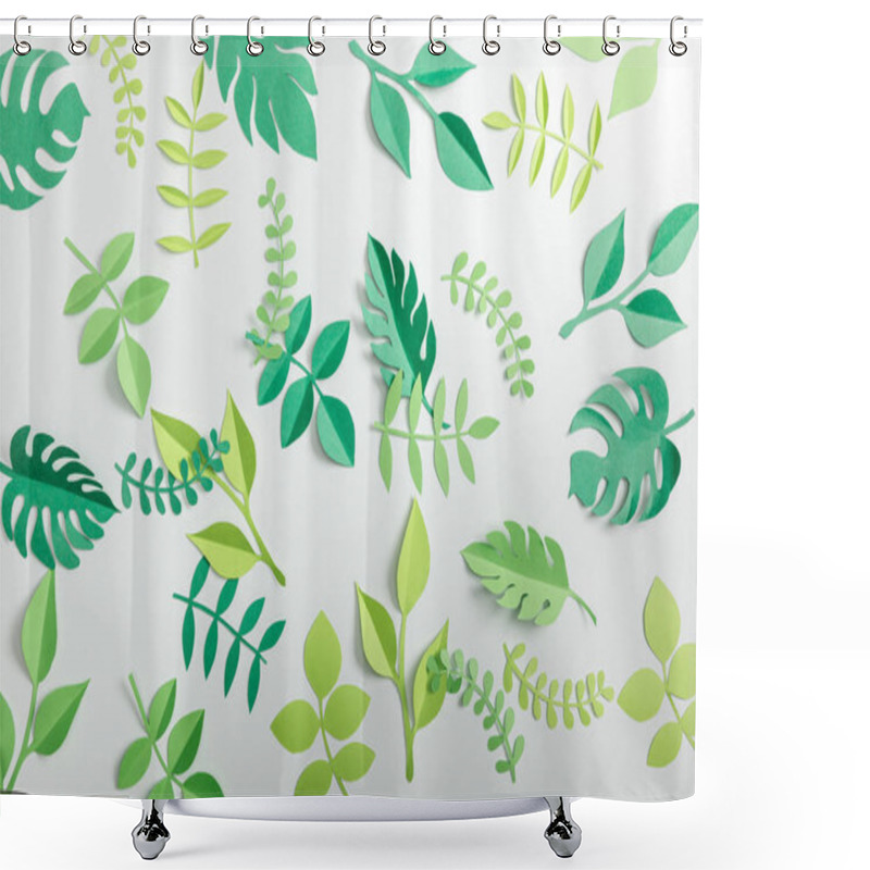 Personality  Top View Of Paper Plants On Grey Background Shower Curtains