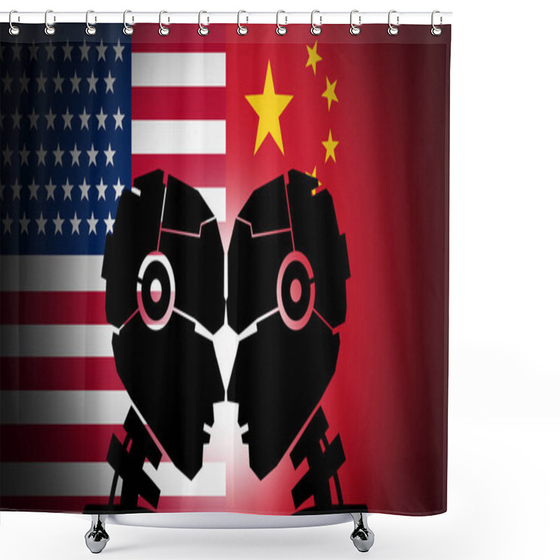 Personality  China And US Technology Competition And AI Technologies As Tech Rivals For Technological Dominance And Artificial Intelligence Trade War Or National Security Risk. Shower Curtains