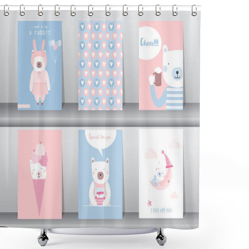 Personality  Set Of Cute Animals Poster,template,cards,bear,Vector Illustrations  Shower Curtains