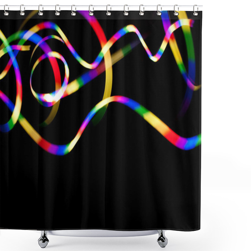 Personality  Rainbow Light Trails On Black Shower Curtains