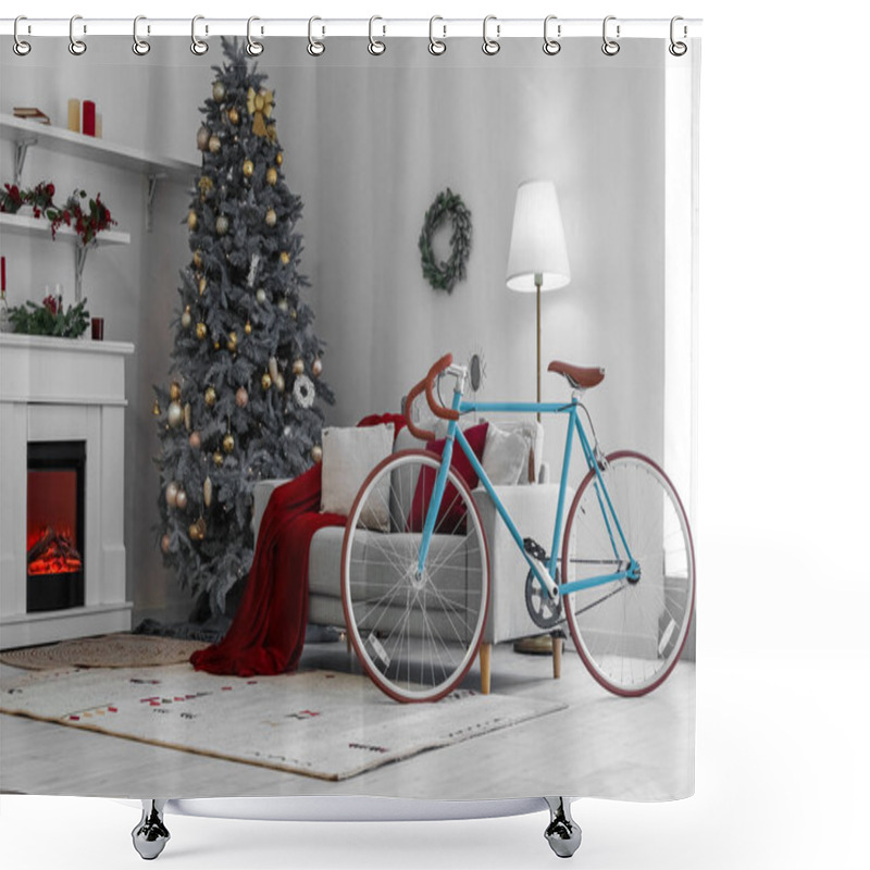 Personality  Interior Of Living Room With Bicycle, Sofa And Christmas Tree Shower Curtains