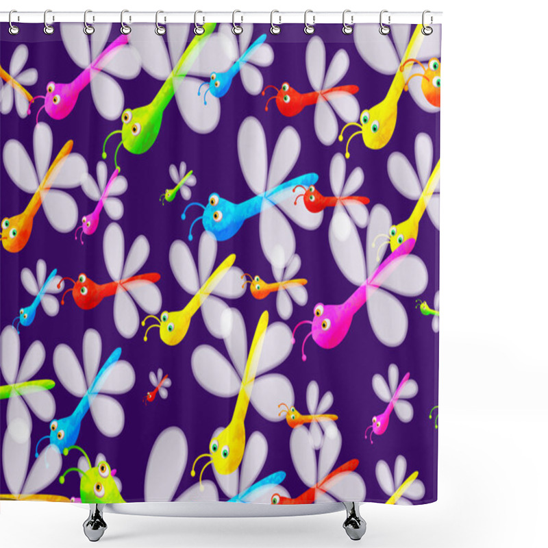 Personality  Cartoon Dragonflies Flying Through The Air. Shower Curtains