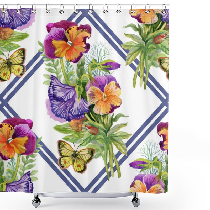 Personality  Pansies With Butterflies Shower Curtains