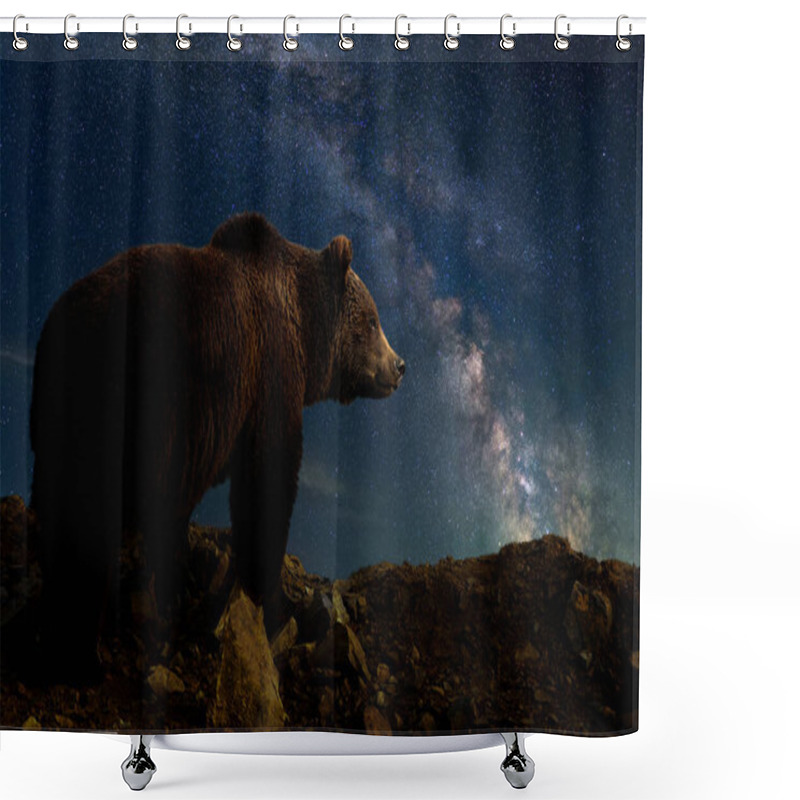 Personality  Beautiful Night Landscape With Bear In Mountain And The Milky Way Galaxy Shower Curtains