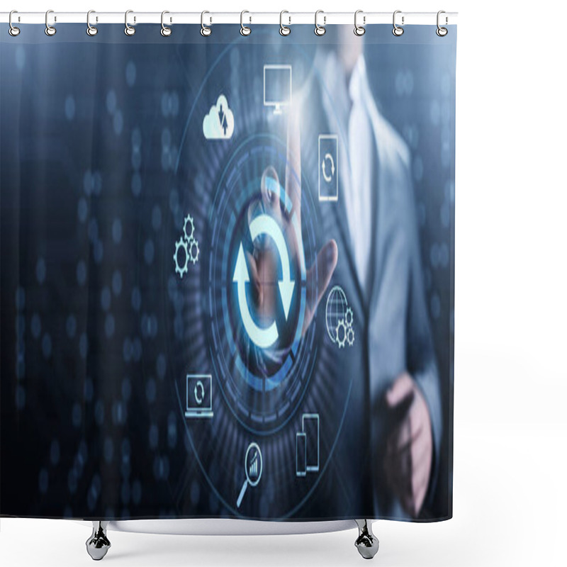 Personality  Update Software Application And Hardware Upgrade Technology Concept. Shower Curtains