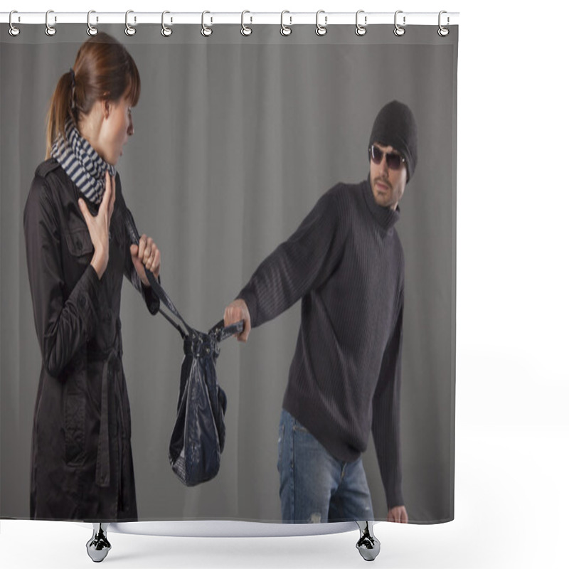 Personality  Man Mugging Woman Shower Curtains