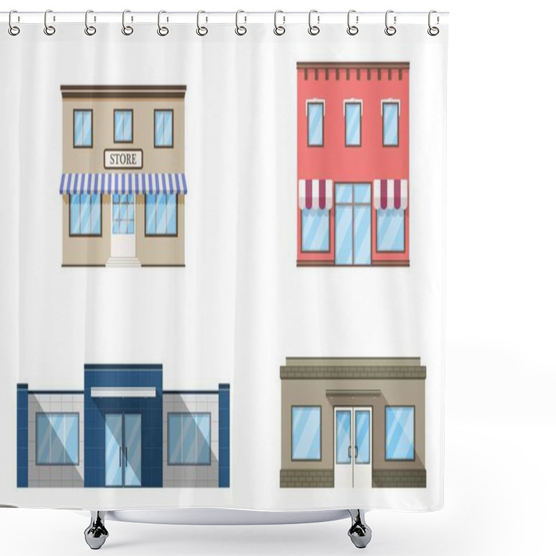 Personality  Set Of Store, Shop, Mini Mall. Store Fronts, Flat Style.  Shower Curtains