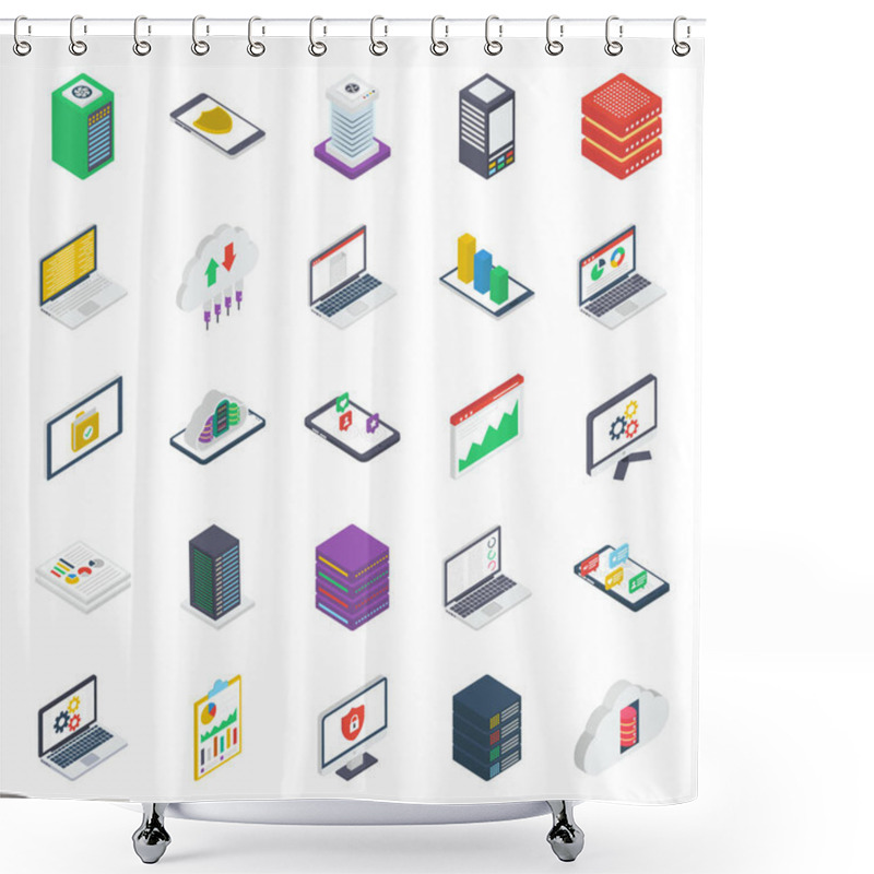 Personality  Data Center Isometric Icons Pack Shower Curtains