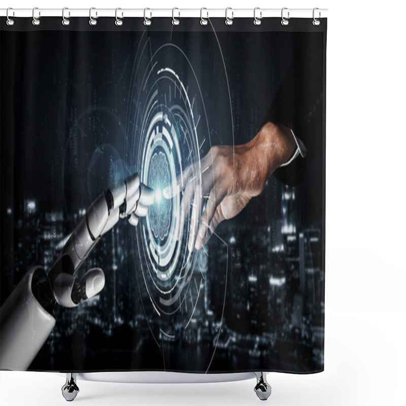 Personality  3D Rendering Artificial Intelligence AI Research Of Robot And Cyborg Development For Future Of People Living. Digital Data Mining And Machine Learning Technology Design For Computer Brain. Shower Curtains