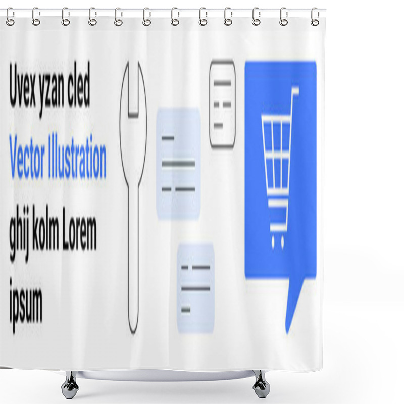 Personality  Wrench, Chat Bubbles, Shopping Cart Symbol, And Text Snippets. Ideal For E-commerce, Customer Support, Technical Services, Online Shopping, Tools, Digital Communication, And Landing Pages. Landing Shower Curtains