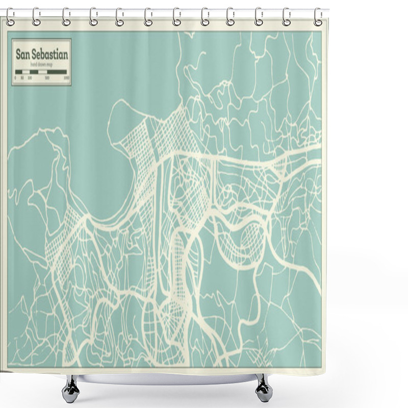 Personality  San Sebastian Spain City Map In Retro Style. Outline Map. Vector Illustration. Shower Curtains