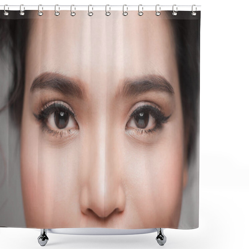 Personality  Closeup Shot Of Beautiful Asian Woman Eye With Long Eyelashes Shower Curtains