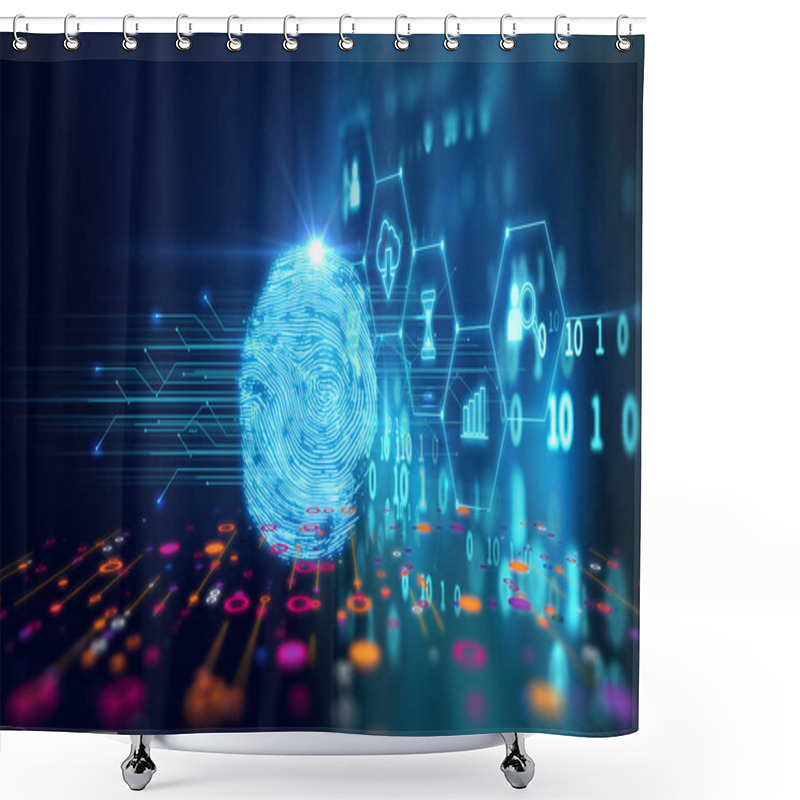 Personality  Fingerprint Scanning On Blue Technology  Illustration Shower Curtains