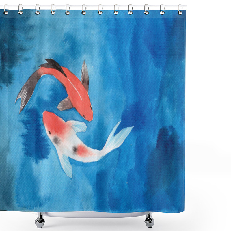 Personality  Watercolor Hand Painting, Two Koi Carp Fish In Pond, Symbol Of Good Luck And Prosperity Shower Curtains