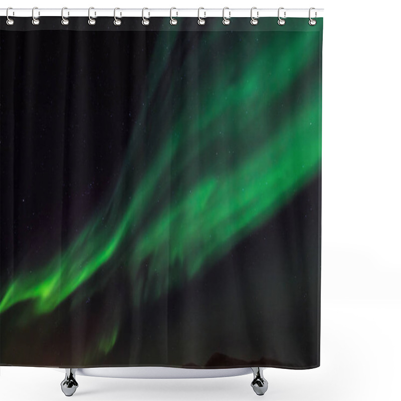 Personality  Green Northern Lights And A Stirlight Sky  Over Nuuk City, Green Shower Curtains