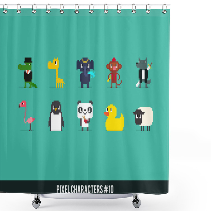 Personality  Different Pixel Art Animals Shower Curtains