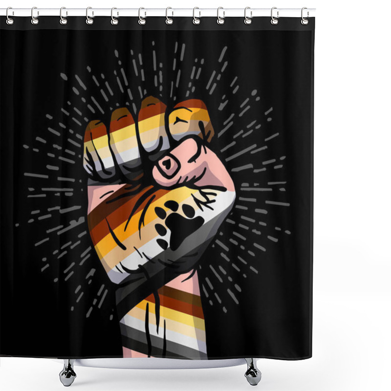 Personality  A Man's Hand Clenched Into A Fist. The Flag Of The Bear Brotherhood. A Colorful Logo Of One Of The LGBT Flags. Gay Bear. Sexual Identification. Vector Illustration. Shower Curtains