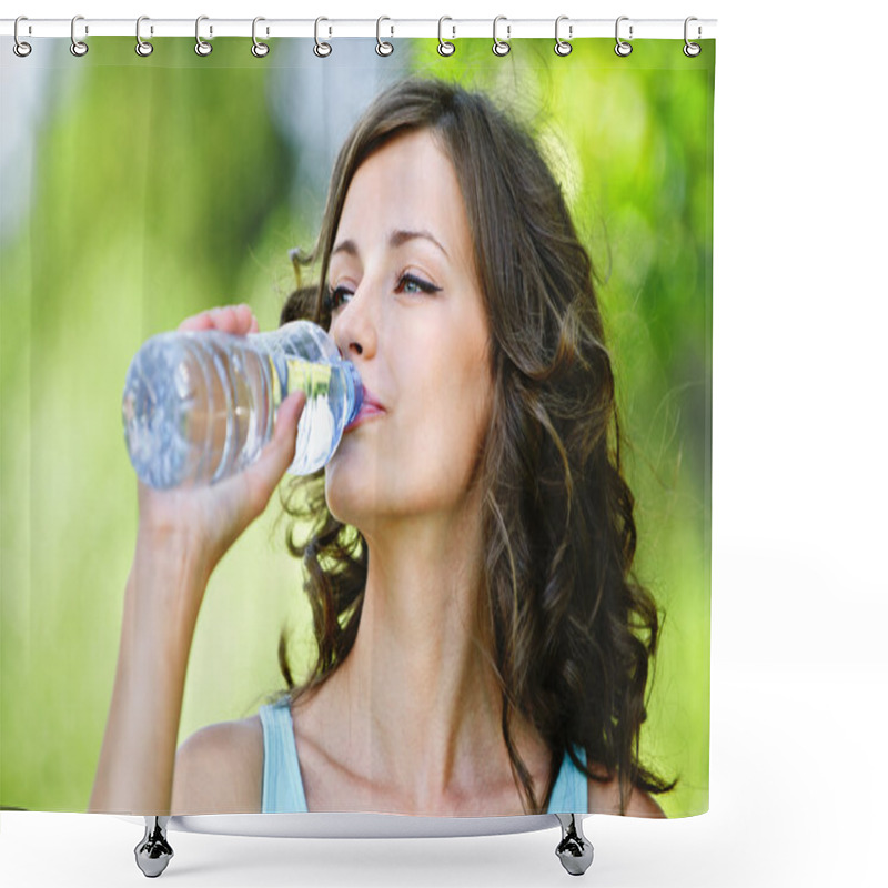 Personality  Young Dark-haired Woman Drinking Water Shower Curtains