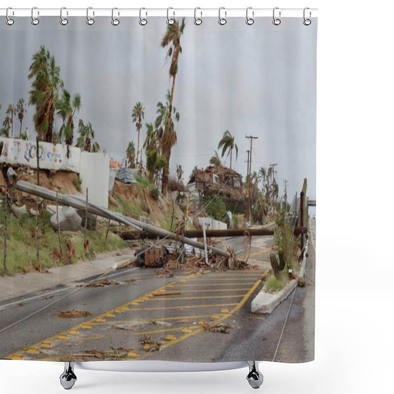 Personality  Broken By Hurricane Electric Wooden Post Shower Curtains