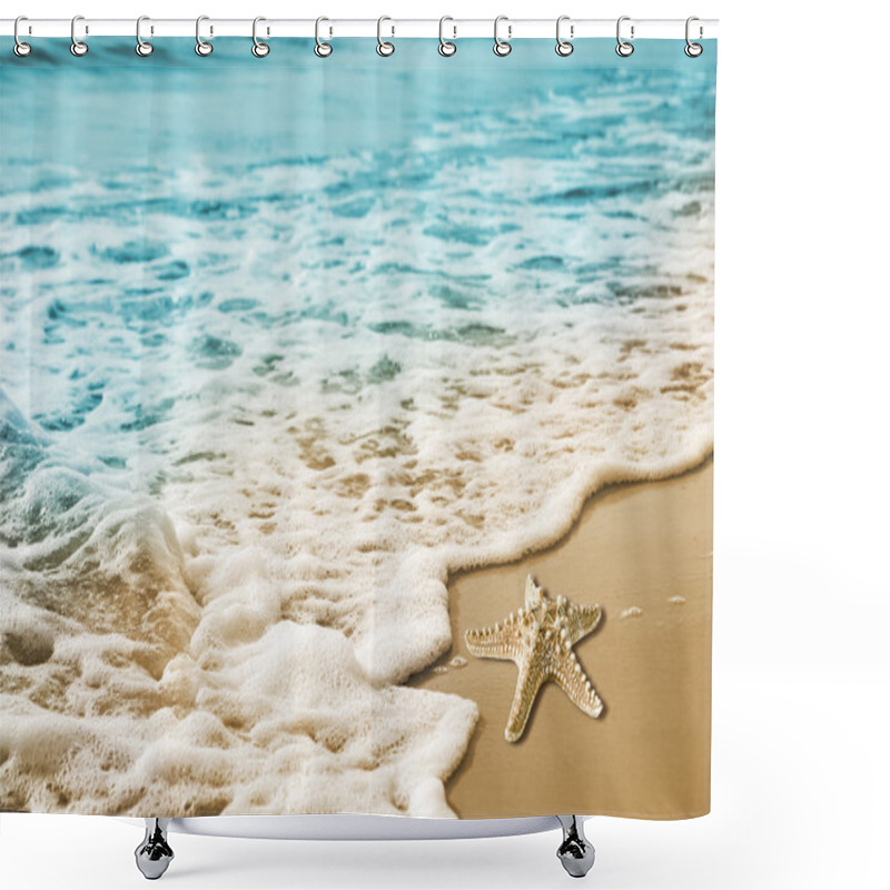 Personality  Starfish And Soft Wave On The Sandy Beach Shower Curtains