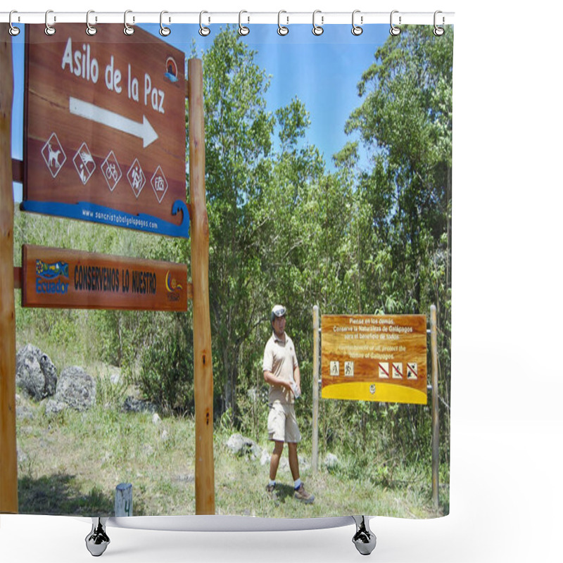 Personality  GALAPAGOS, ECUADOR - April 27, 2009: Local Ecology Guide For Tourists  Shower Curtains