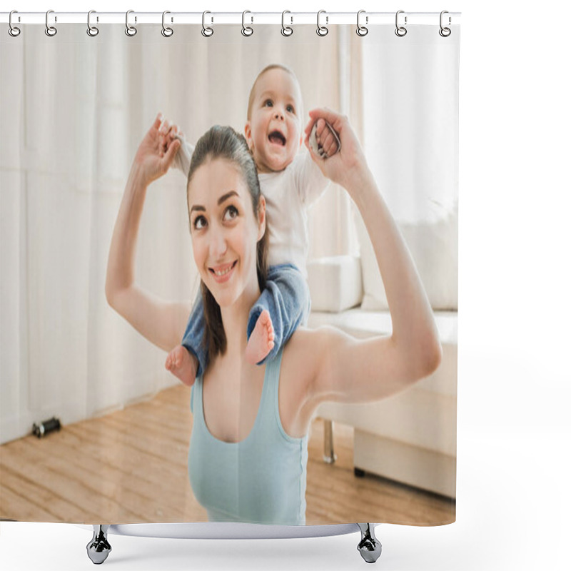 Personality  Mother Carrying Her Son Piggyback  Shower Curtains