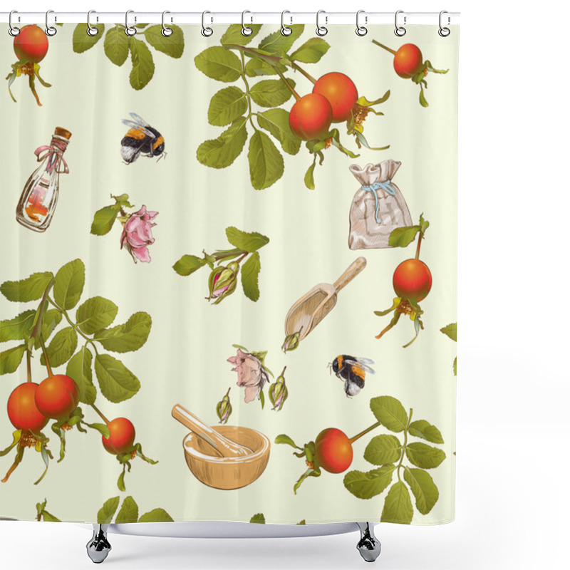 Personality  Rose Hip Seamless Pattern Shower Curtains