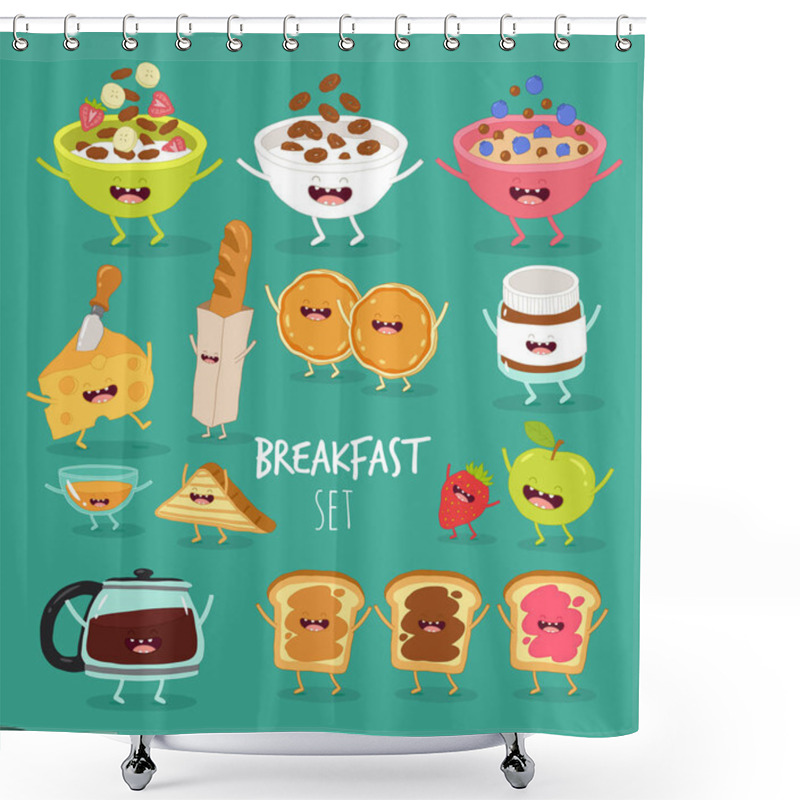 Personality  Breakfast Set   Vector Illustration  Shower Curtains