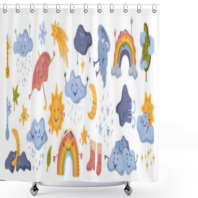 Personality  Cute Weather Character, Rainbow And Clouds Set Shower Curtains