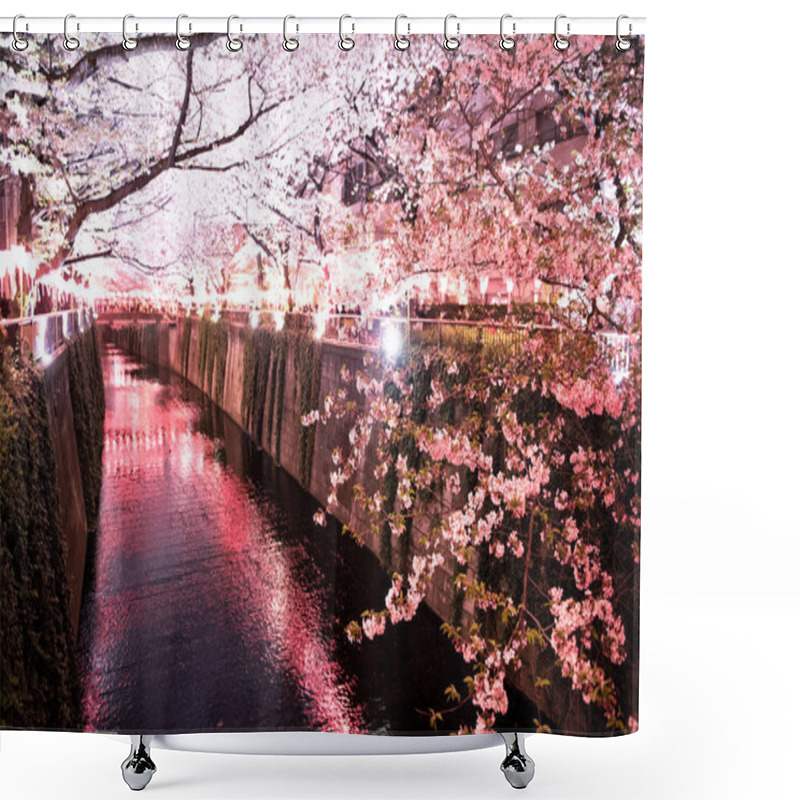 Personality  Cherry Blossom Over The Meguro River At Night  Shower Curtains