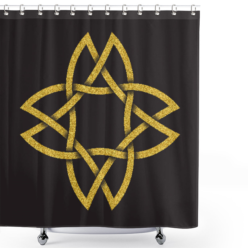 Personality  Golden Glittering Logo Symbol In Celtic Style On Black Background. Tribal Symbol In Eight Pointed Star Form. Gold Stamp For Jewelry Design. Shower Curtains