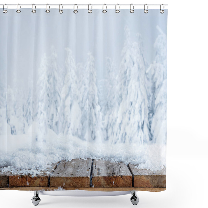 Personality  Striped Brown Wooden Background On Beautiful Winter Forest Wallpaper Shower Curtains