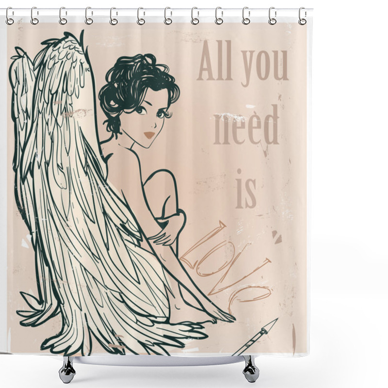 Personality  Angel Girl With White Wings And Flowers Shower Curtains