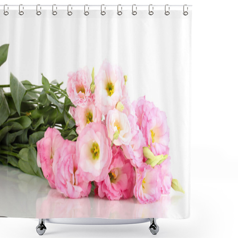 Personality  Bouquet Of Eustoma Flowers, Isolated On White Shower Curtains