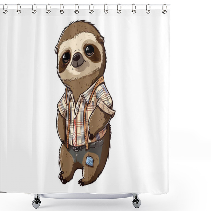 Personality  Sloth Full Body Wearing Plaid Shirt Shower Curtains