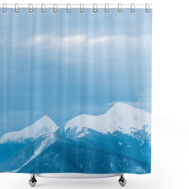 Personality  Scenic View Of Snowy Mountains And Cloudy Sky Shower Curtains