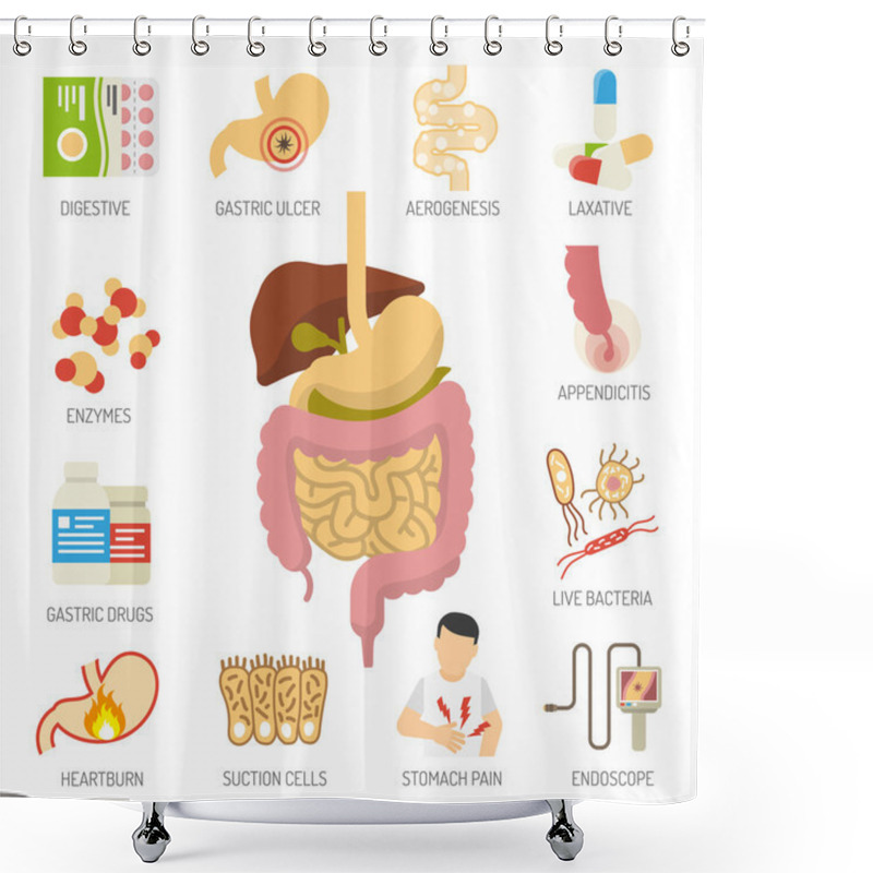 Personality  Digestive System Icons Set Shower Curtains