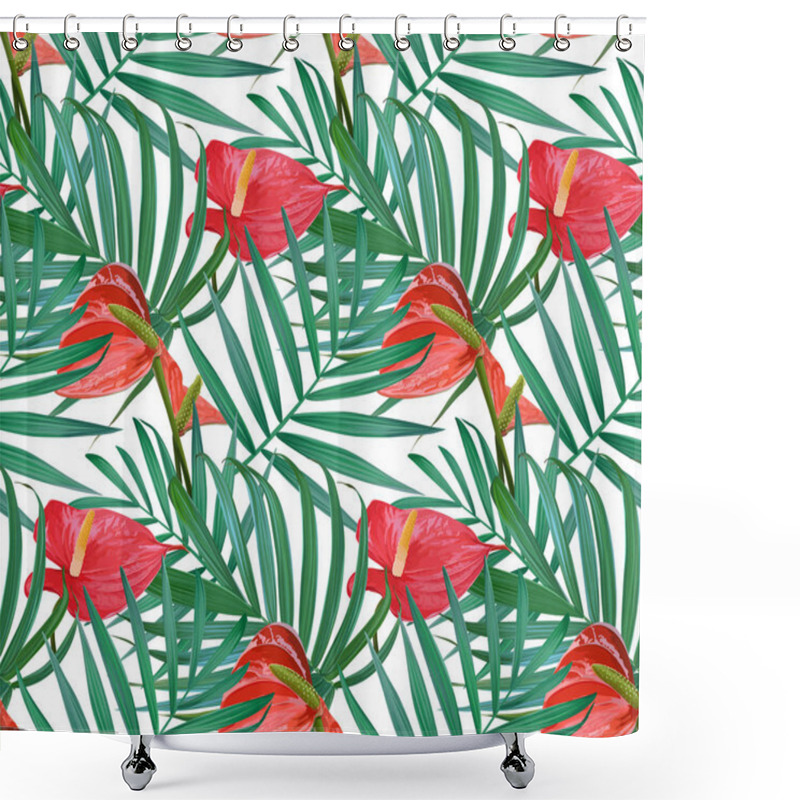 Personality  Vector Tropical Flowers And Palm Leaves Seamless Pattern.  Shower Curtains