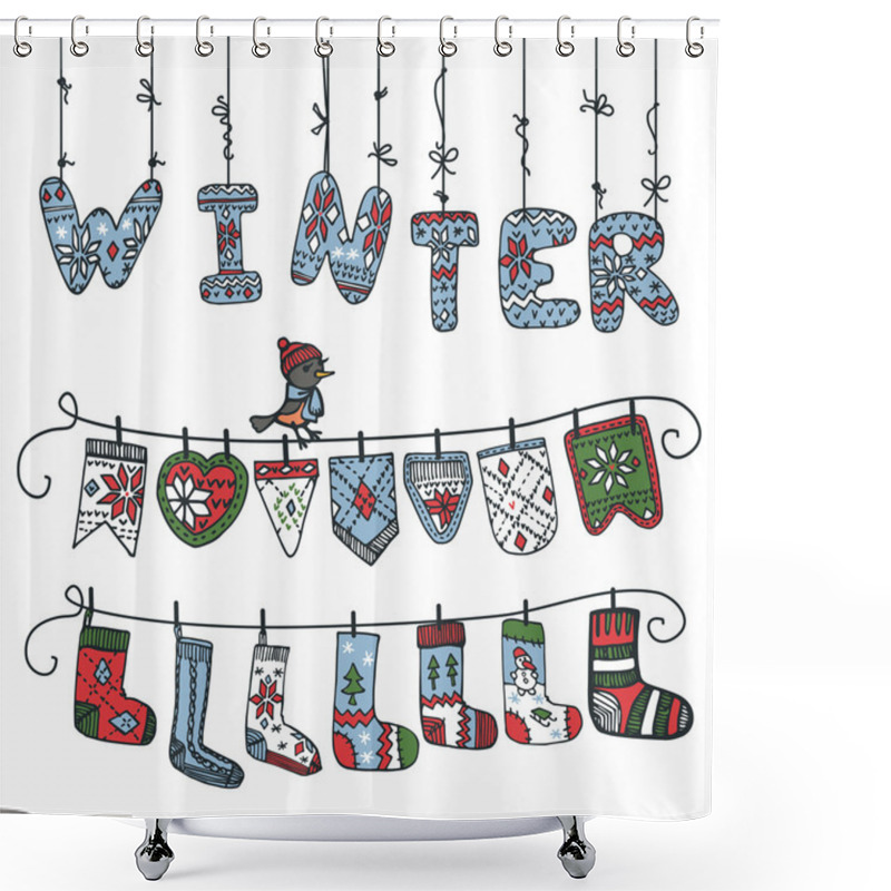 Personality  Winter Knitted Letters Shower Curtains